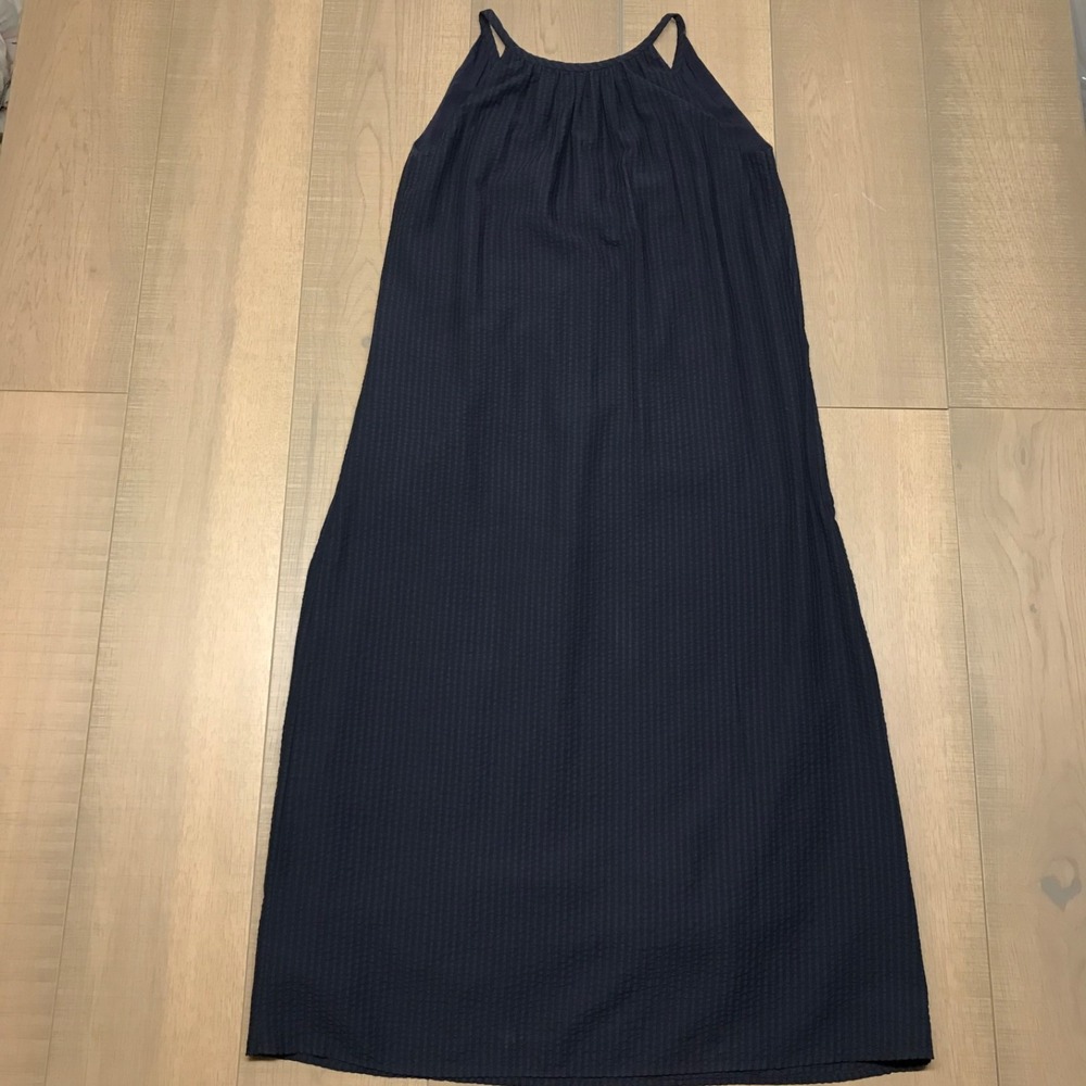 Jenni Kayne Drift Maxi Dress Womens S Blue Sleeveless Beach Coastal Seersucker